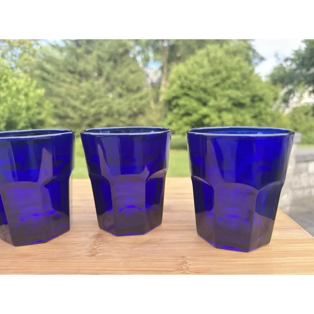 Vintage Libbey Crisa Cobalt Blue Tumbler 3-7/8” Drinking Glasses ~Set of 4